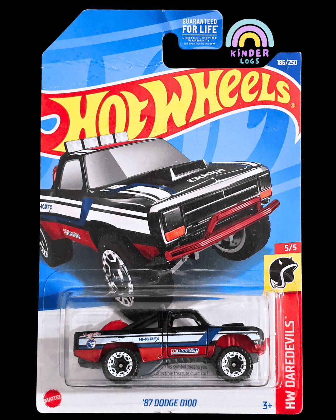 Treasure Hunt Hot Wheels 1987 Dodge D100 (Imported) - Kinder Logs
