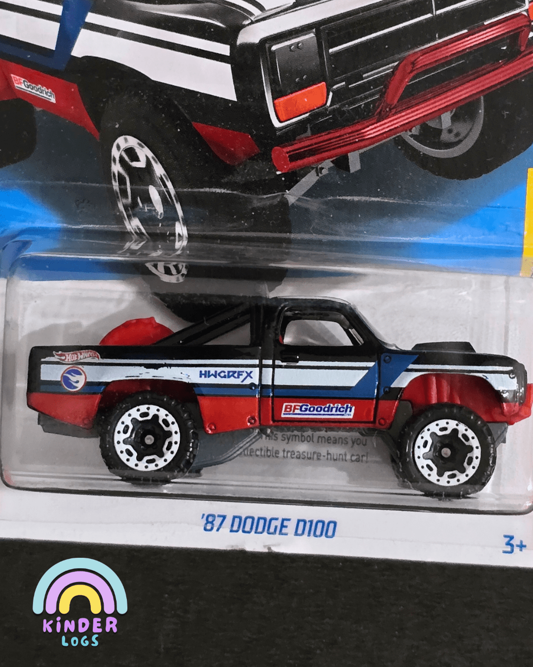 Treasure Hunt Hot Wheels 1987 Dodge D100 (Imported) - Kinder Logs