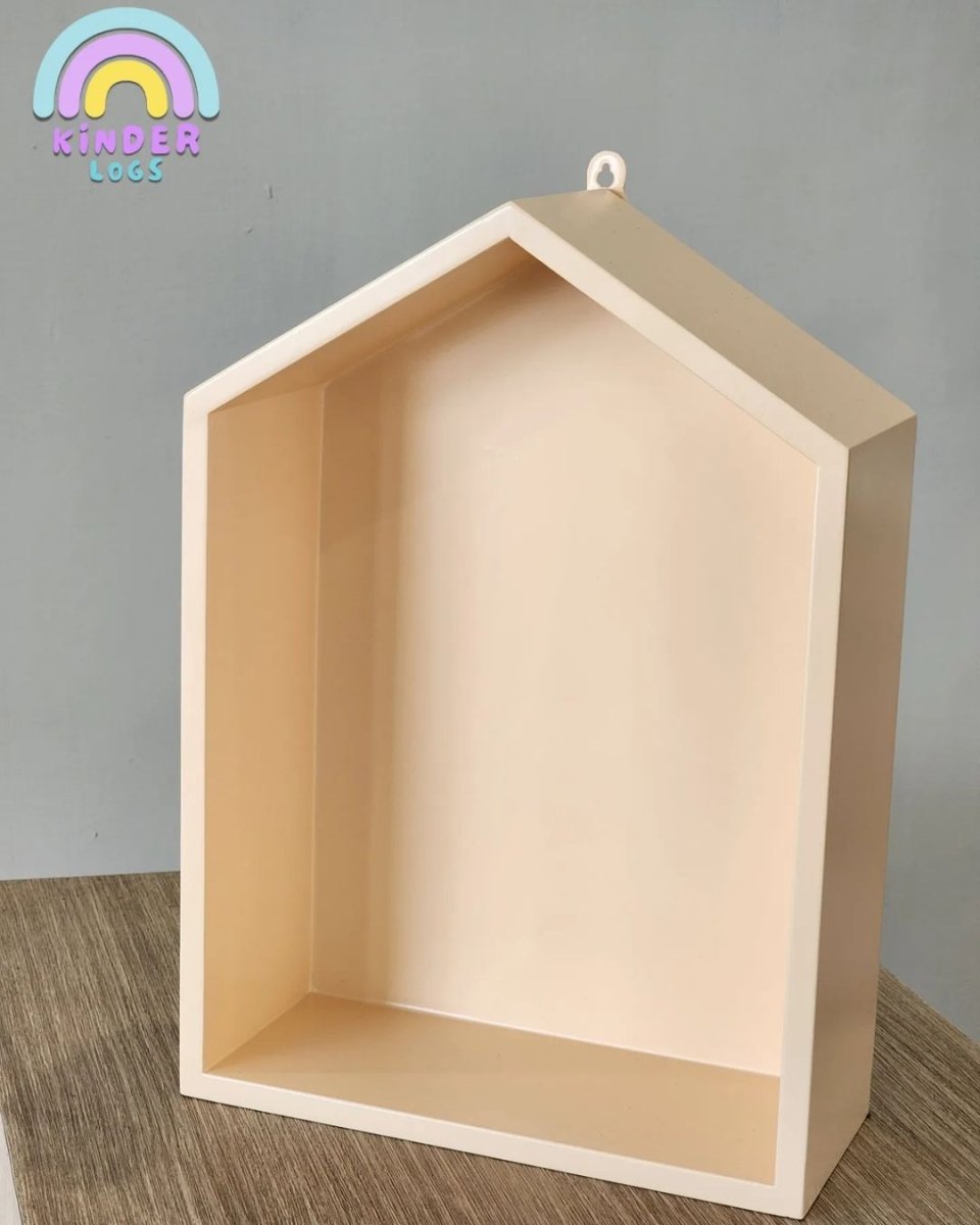 Wooden Hut - Shape Wall - Hanging Shelf - Pastel Peach - Kinder Logs