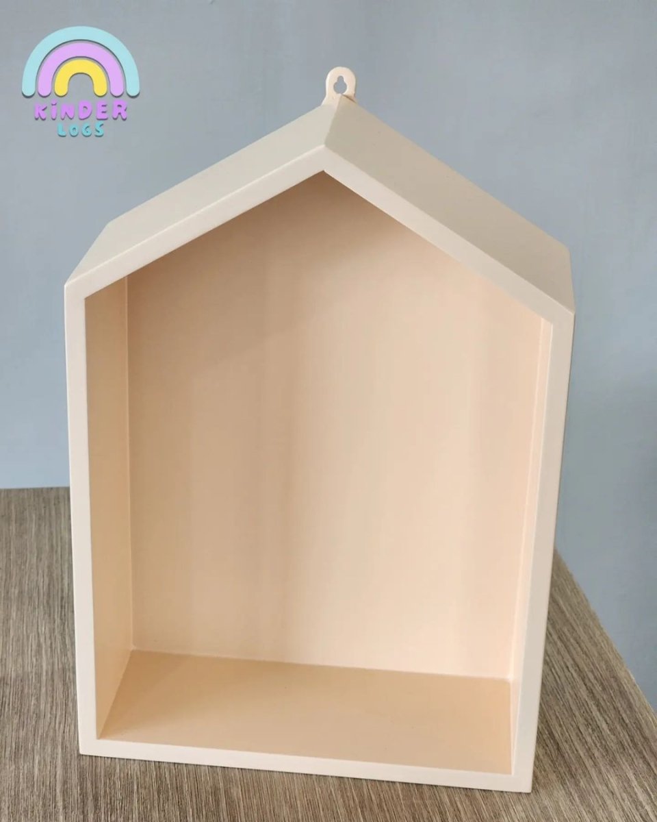 Wooden Hut - Shape Wall - Hanging Shelf - Pastel Peach - Kinder Logs