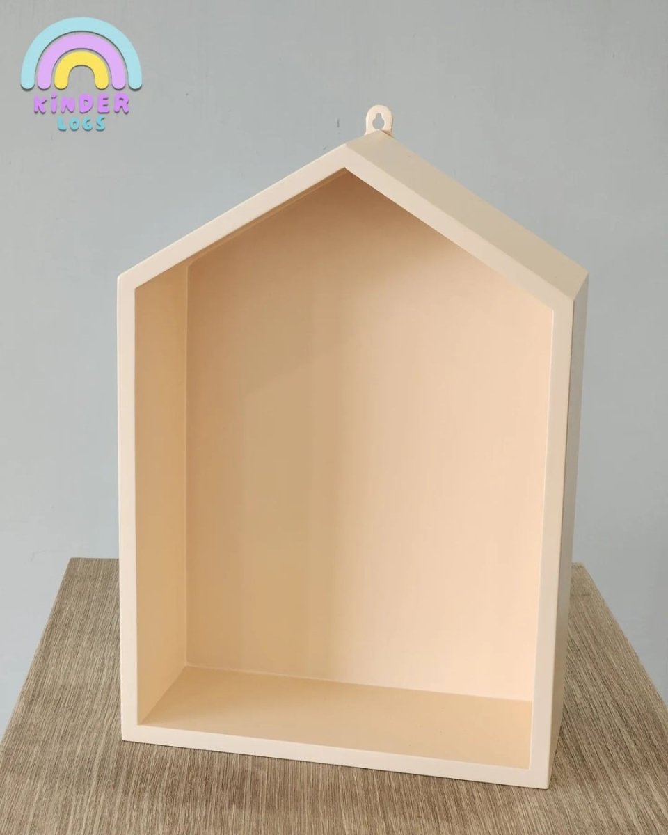 Wooden Hut - Shape Wall - Hanging Shelf - Pastel Peach - Kinder Logs