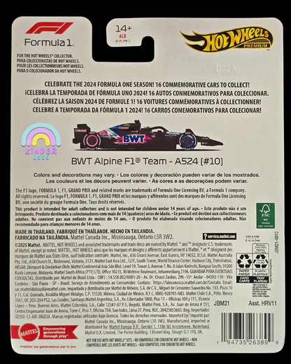 Premium Hot Wheels BWT Alpine F1 Team - A524 (#10) - Imported