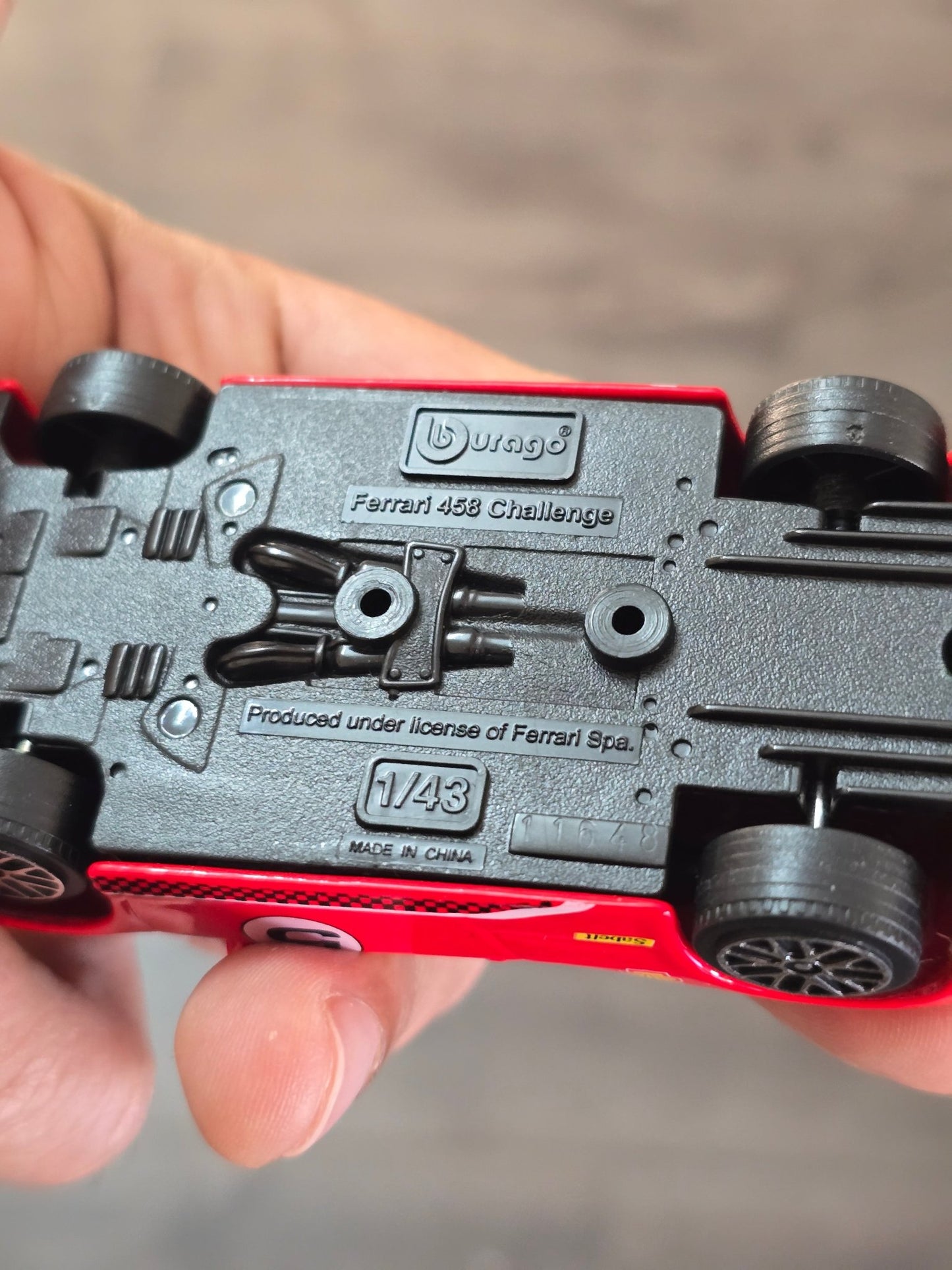 1:43 Bburago Ferrari 458 Challenge - Red (Uncarded - New) - Kinder Logs