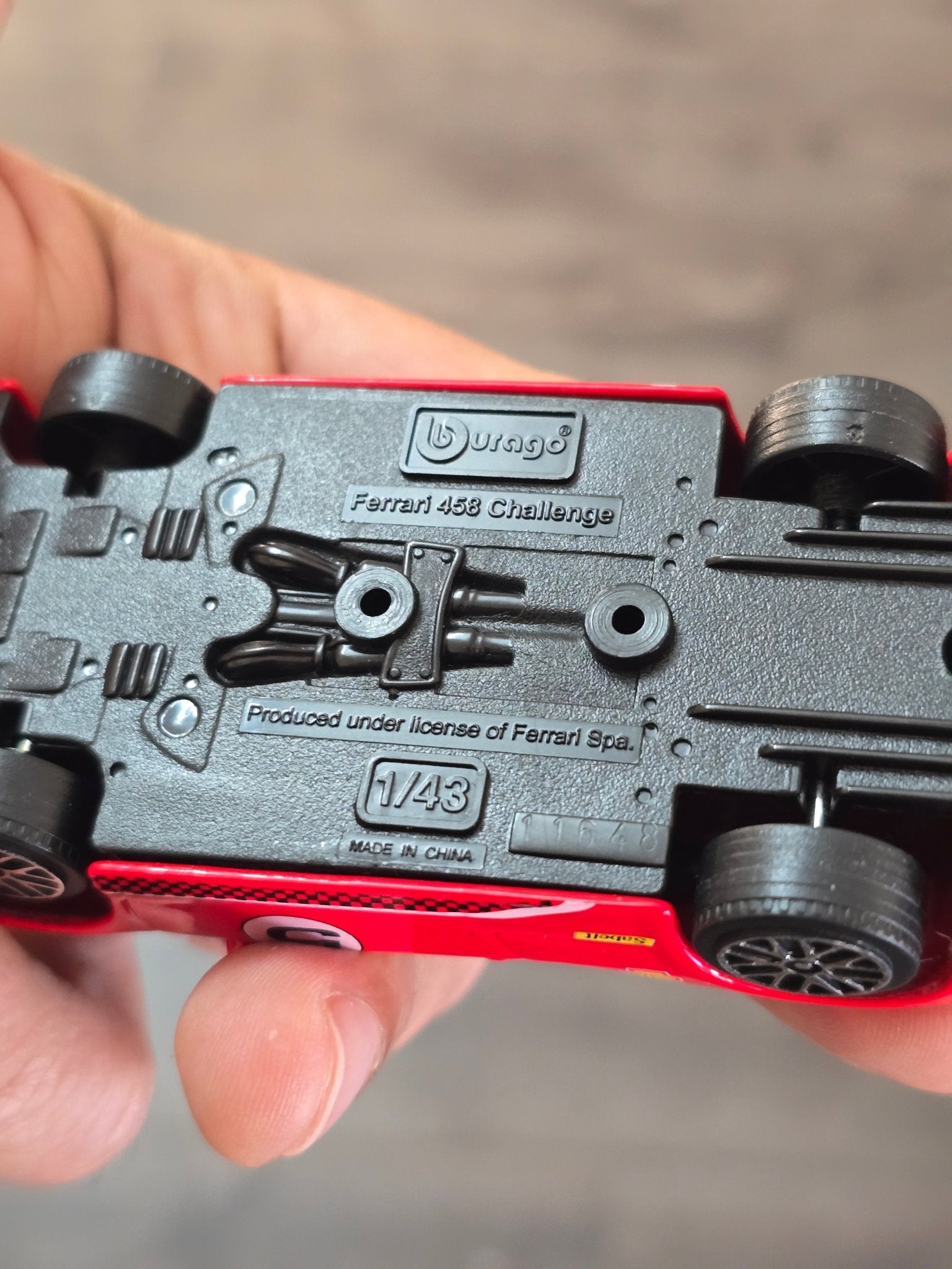 1:43 Bburago Ferrari 458 Challenge - Red (Uncarded - New) - Kinder Logs