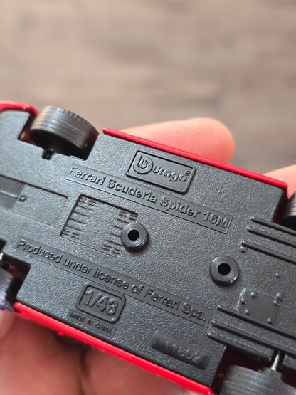 1:43 Bburago Ferrari Scuderia Spider 16M - Red (Uncarded - New) - Kinder Logs