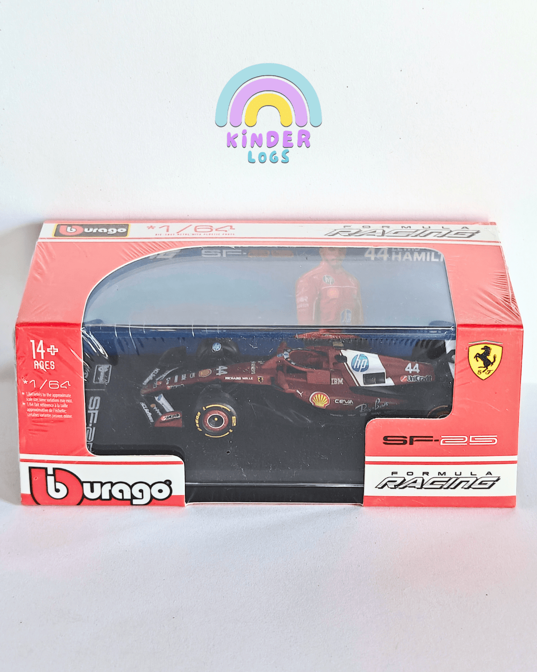 1:64 Bburago Ferrari F1 Racing SF-25 Lewis Hamilton 44 (Sealed Box) - Kinder Logs