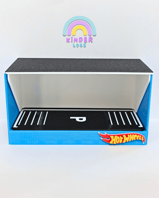 3D - Printed Car Garage For 1:64 Diecast Car (Blue) - Kinder Logs