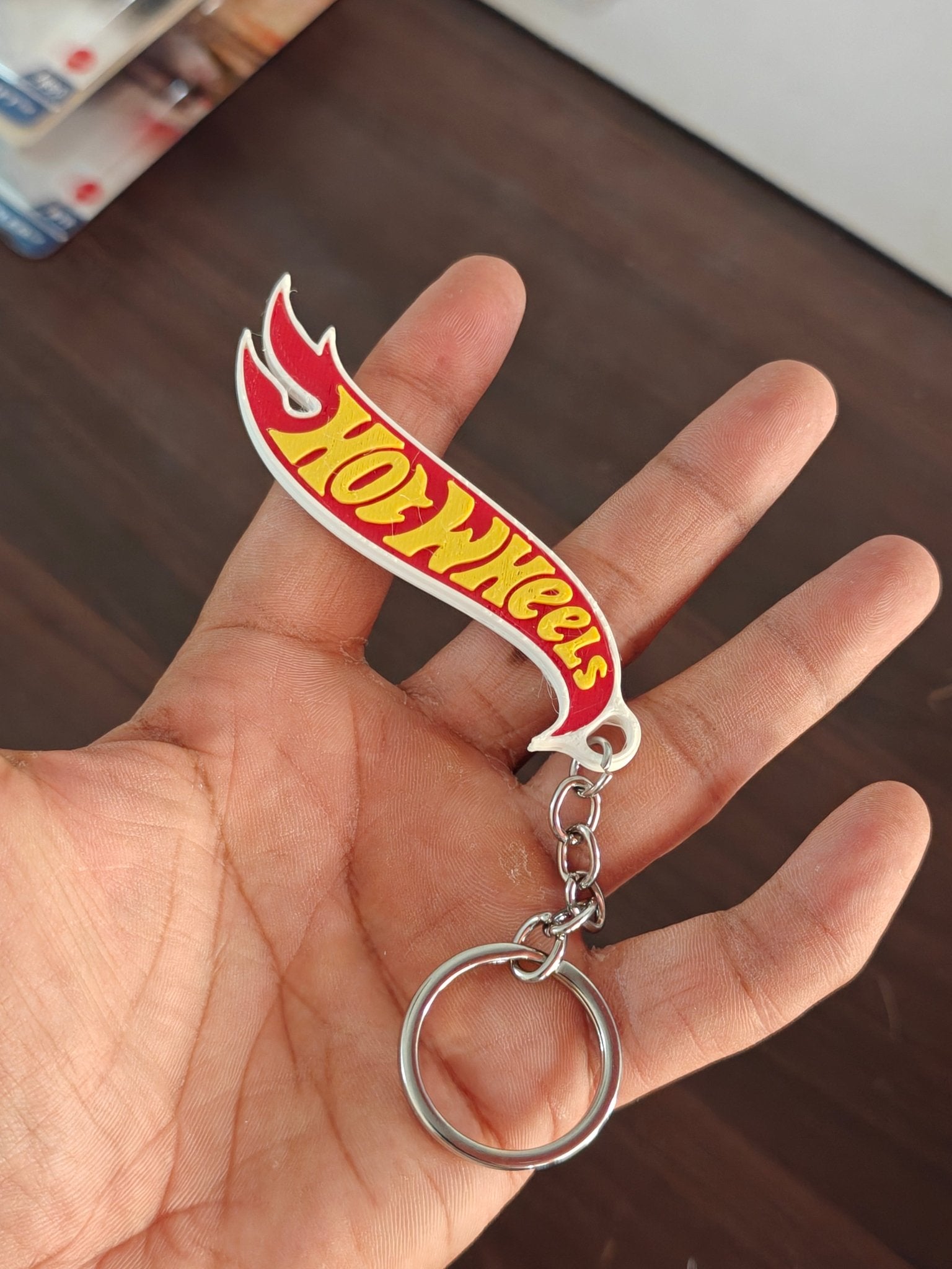 3D - Printed Hot Wheels Logo Key Chain - Kinder Logs