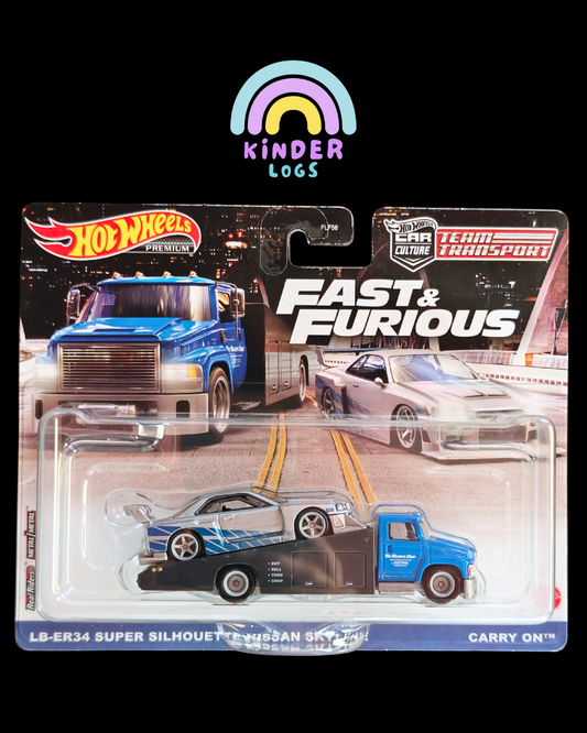 Premium Hot Wheels Team Transport - Fast & Furious Carry On, Nissan Skyline LB-ER34 Super Silhouette (Imported)