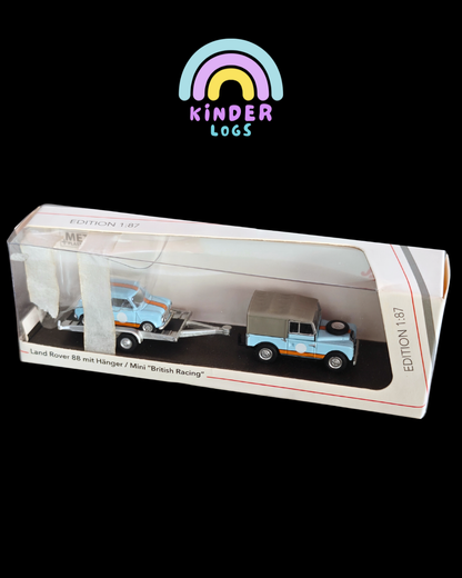 Schuco Land Rover 88 Mit Hanger + British Racing Mini Cooper (Gulf Oil)