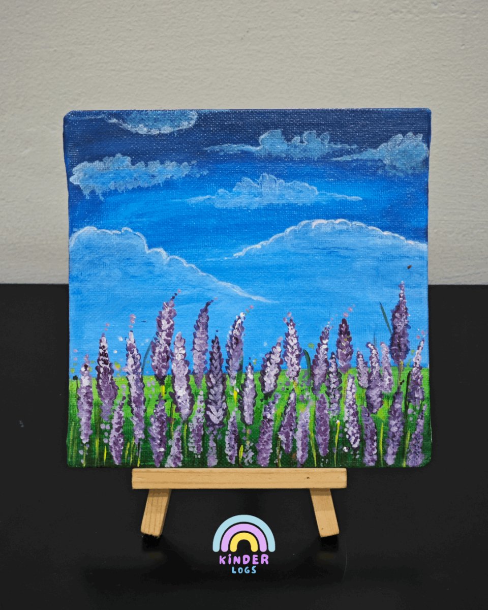 Acrylic Colour Painting - Mini Canvas Art - Lavenders - Kinder Logs