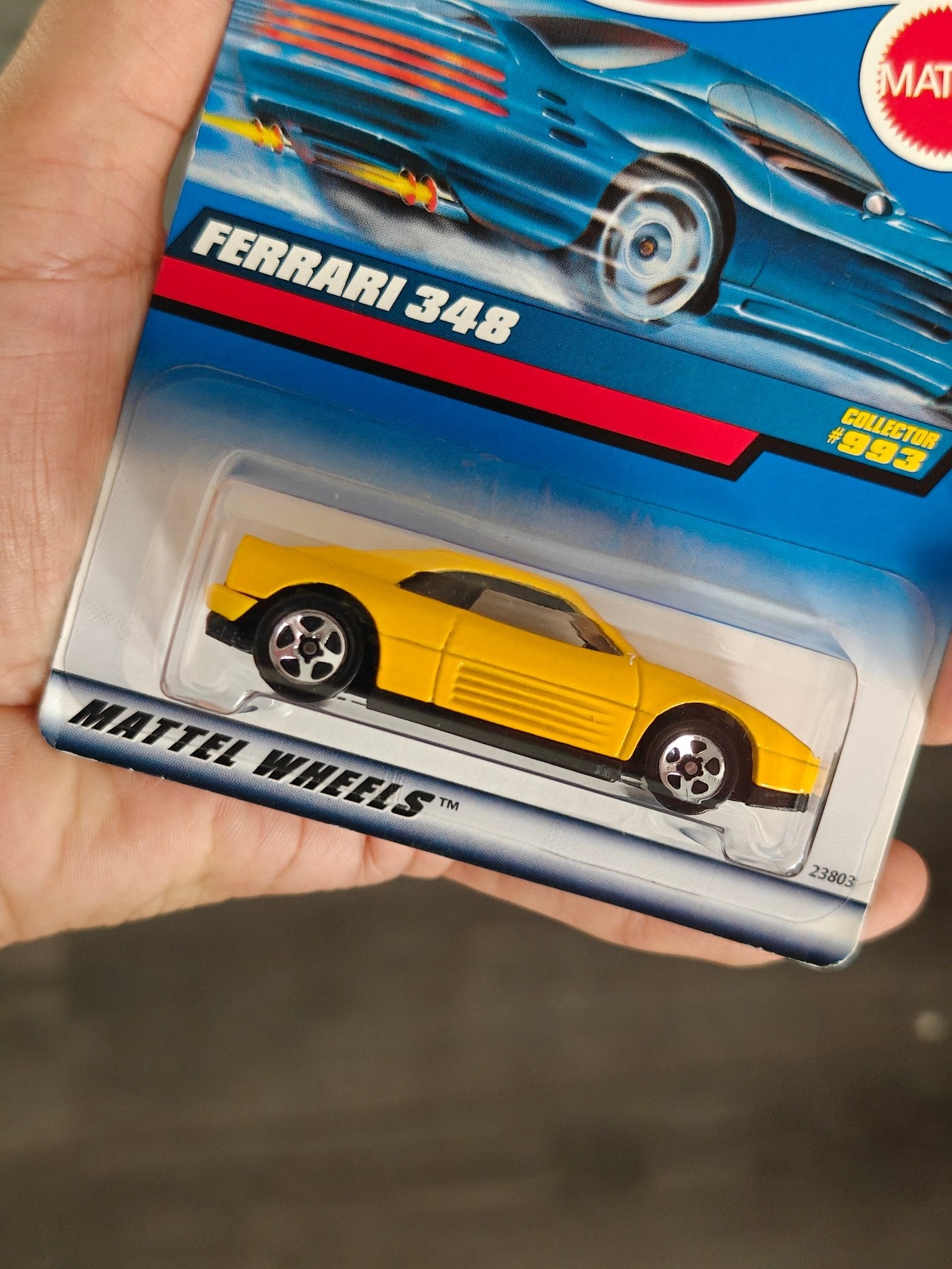 Blue Card Hot Wheels Ferrari 348 Collector 993 - Yellow (Imported) - Kinder Logs