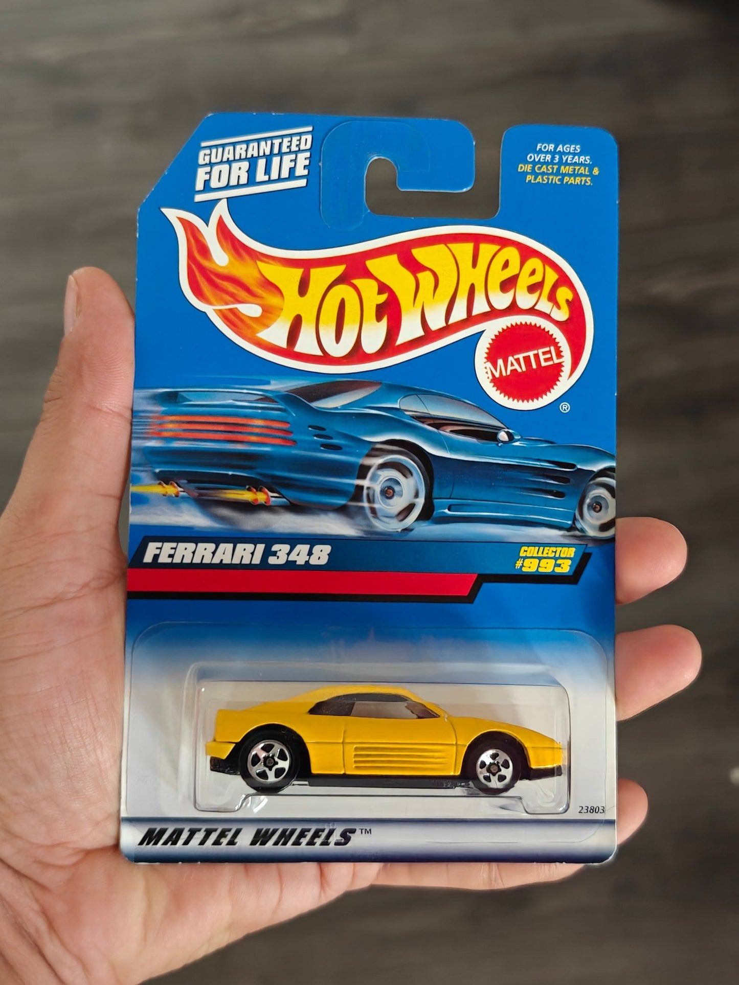 Blue Card Hot Wheels Ferrari 348 Collector 993 - Yellow (Imported) - Kinder Logs
