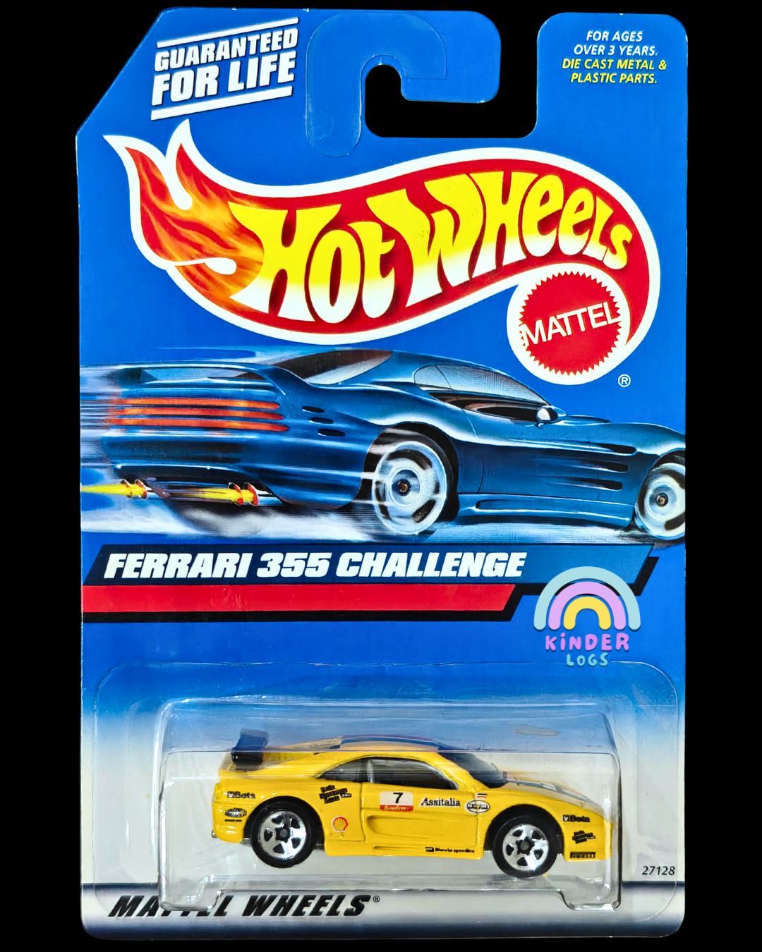 Blue Card Hot Wheels Ferrari 355 Challenge (Yellow) - Kinder Logs