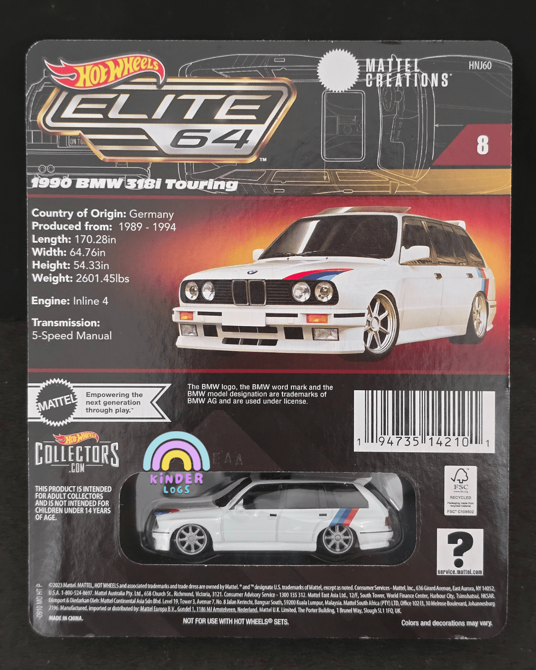 Elite64 Hot Wheels 1990 BMW 318i Touring (Imported) - Kinder Logs