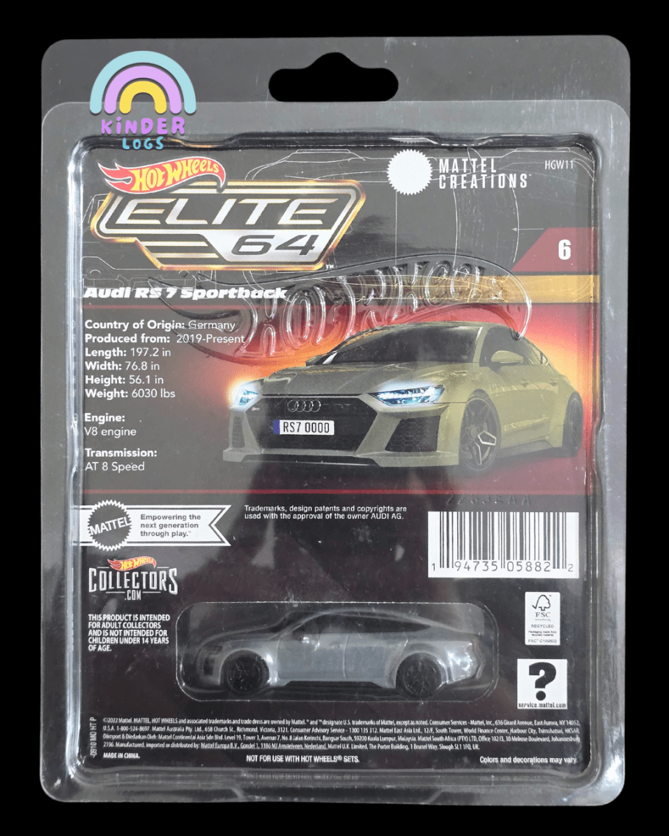 Elite64 Hot Wheels 2021 Audi RS 7 Sportback (Imported) - Kinder Logs