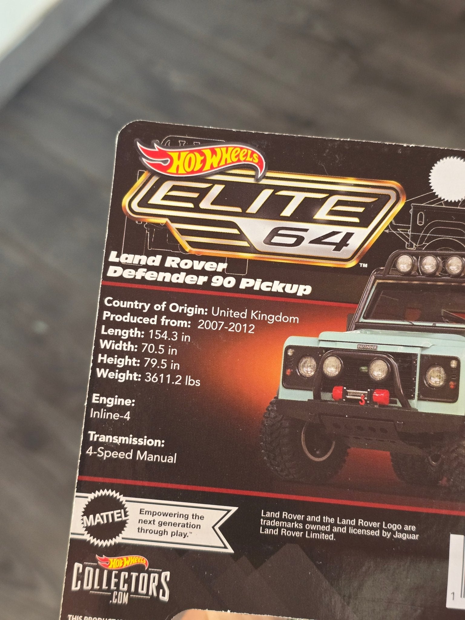 Elite64 Hot Wheels Land Rover Defender 90 Pickup - Green (Rare) - Kinder Logs