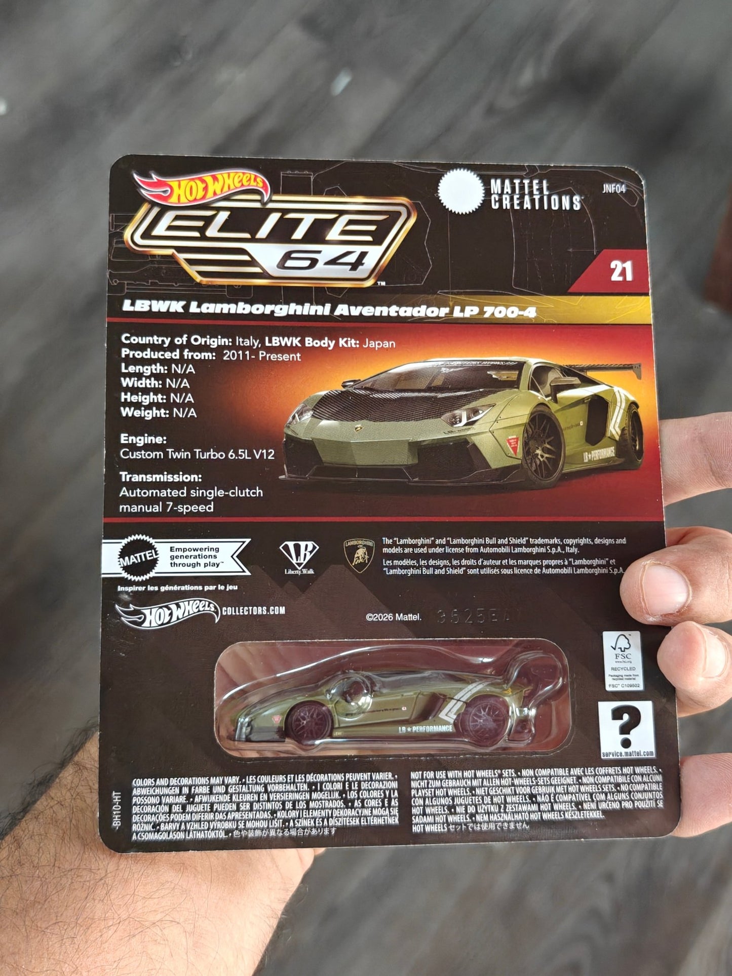 Elite64 Hot Wheels LBWK Lamborghini Aventador LP 700 - 4 - Green (Imported) - Kinder Logs