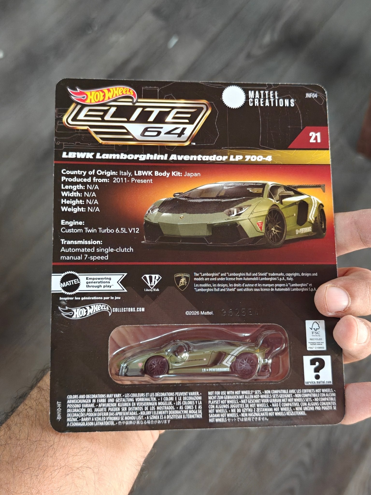 Elite64 Hot Wheels LBWK Lamborghini Aventador LP 700 - 4 - Green (Imported) - Kinder Logs