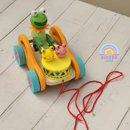 Froggy Pull Along Wooden Toy For Toddlers - Kinder Logs