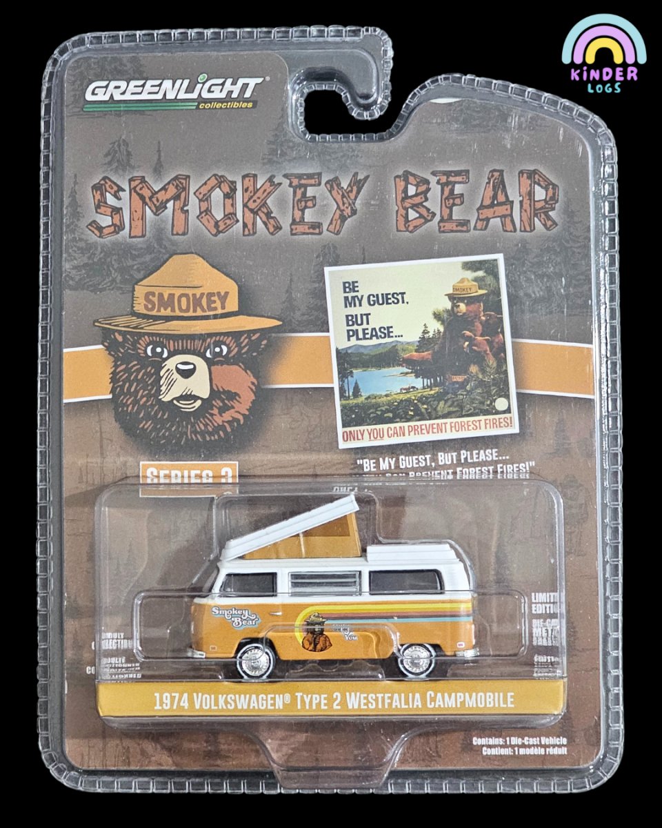 Greenlight 1974 Volkswagen Type 2 Westfalia Campmobile Smokey Bear - Kinder Logs