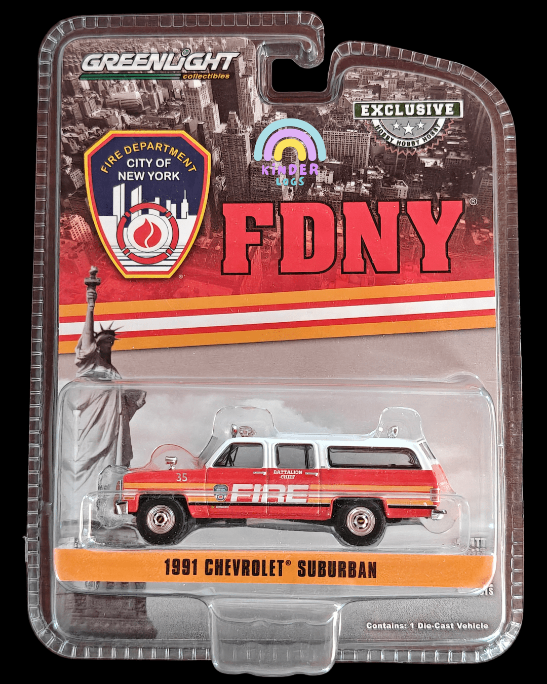 Greenlight Exclusive 1991 Chevrolet Suburban FDNY (Red) - Kinder Logs