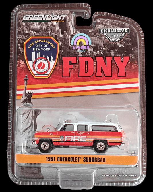 Greenlight Exclusive 1991 Chevrolet Suburban FDNY (Red) - Kinder Logs