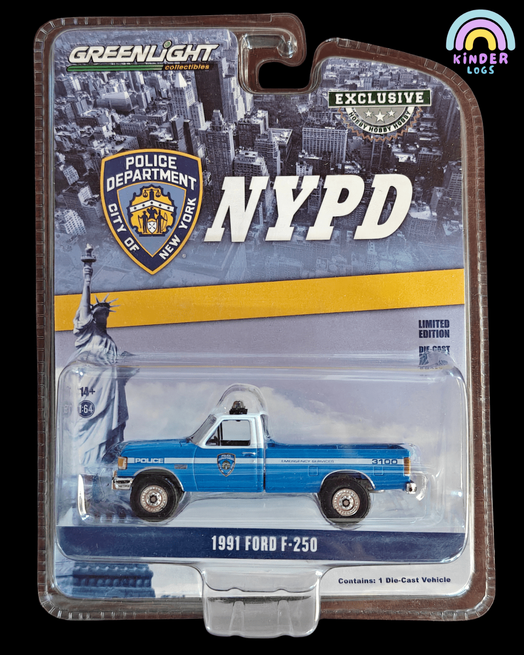 Greenlight Exclusive 1991 Ford F-250 NYPD (Blue) - Kinder Logs