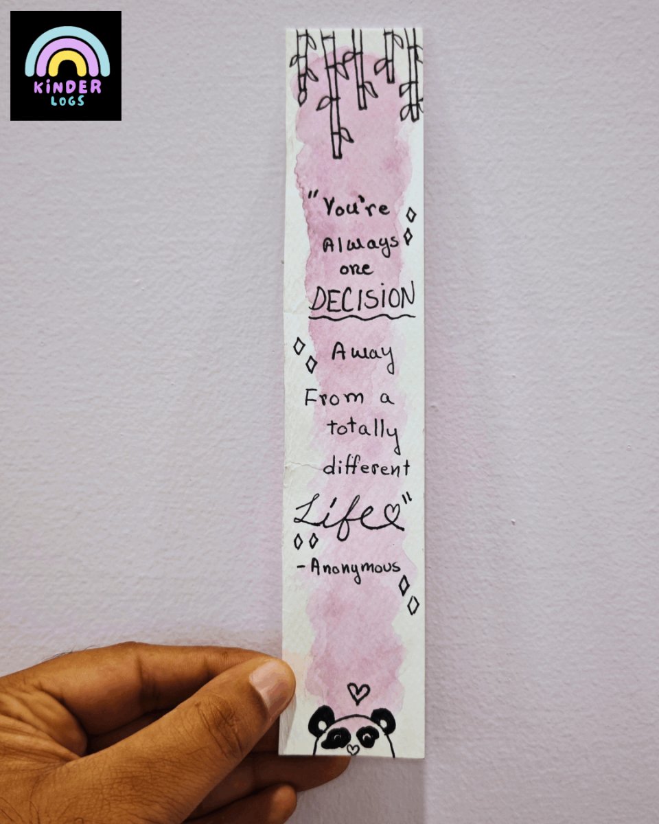 Hand - Painted Bookmark | Panda Design With Pink Background - Kinder Logs