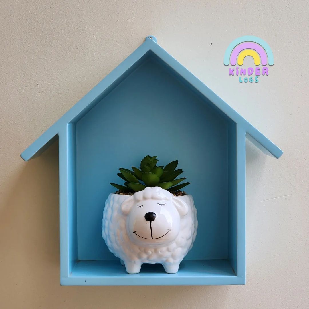 Handmade Hut - Shape Hanging Wall Shelf - Blue 💙 - Kinder Logs