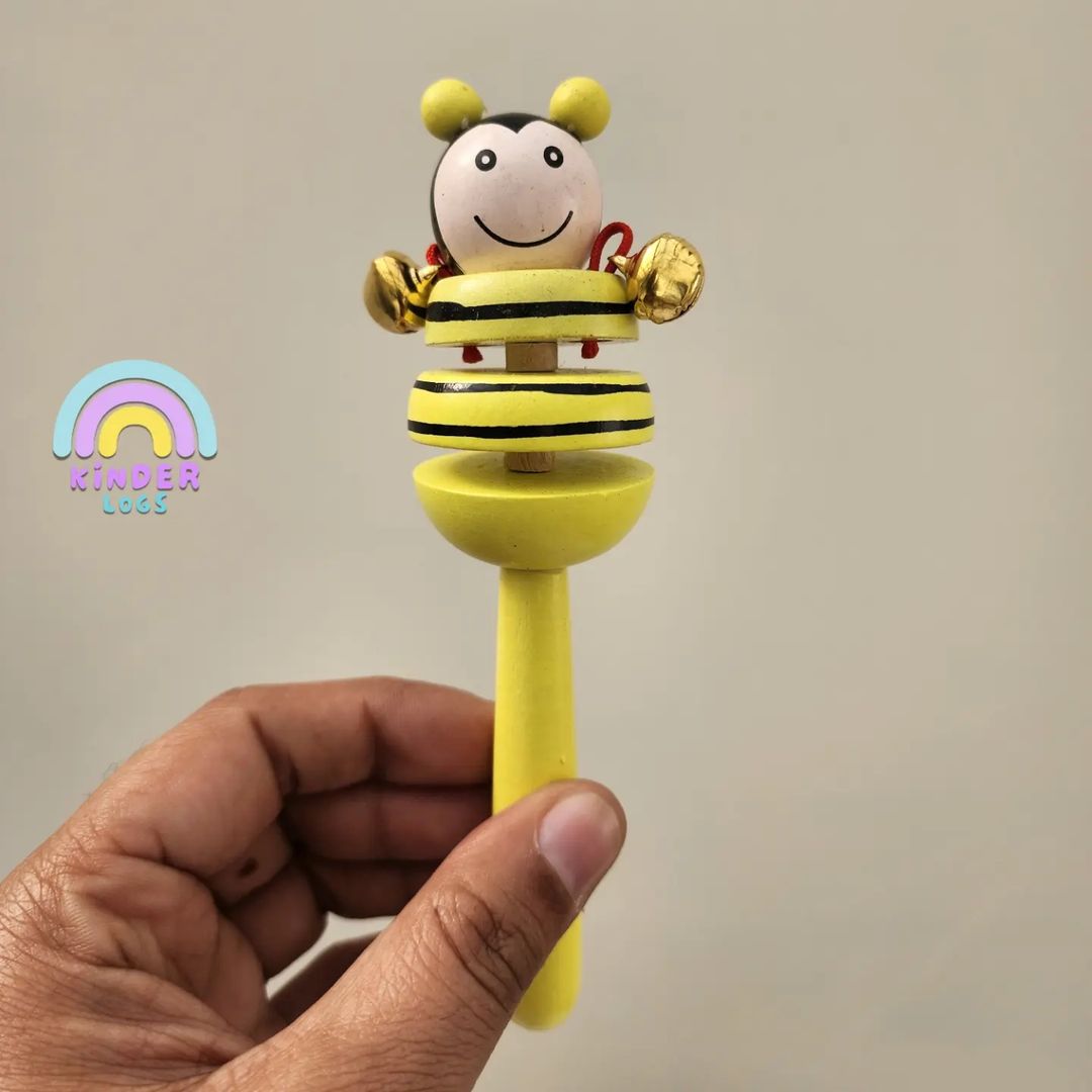 Honey Bee Wooden Rattle for Toddlers - Kinder Logs
