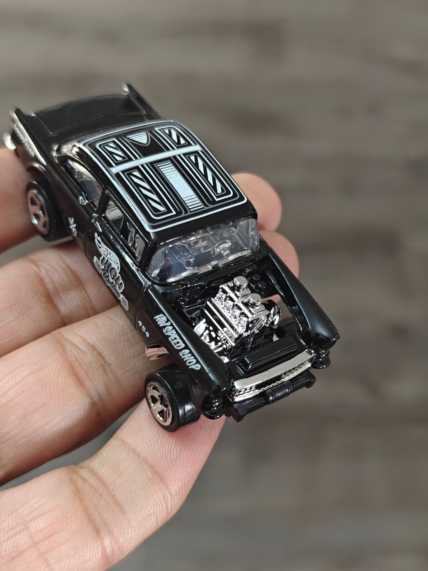 Hot Wheels 1955 Chevy Bel Air Gasser - Black (Uncarded - New) - Kinder Logs