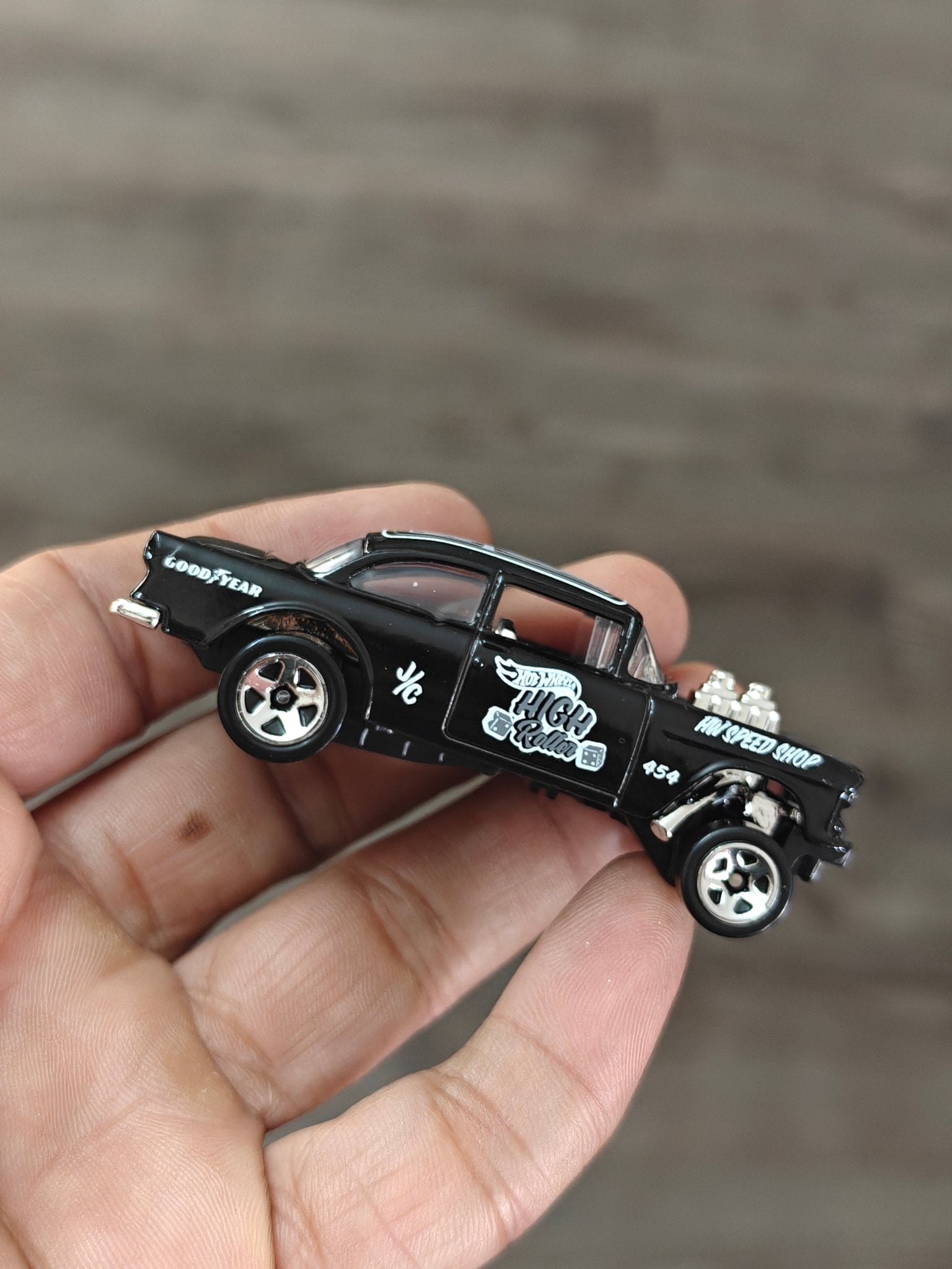Hot Wheels 1955 Chevy Bel Air Gasser - Black (Uncarded - New) - Kinder Logs