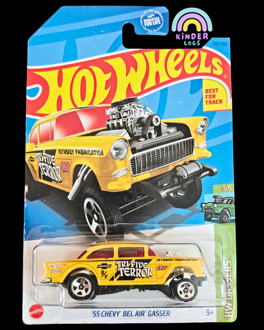 Hot Wheels 1955 Chevy Bel Air Gasser - Yellow (Imported) - Kinder Logs