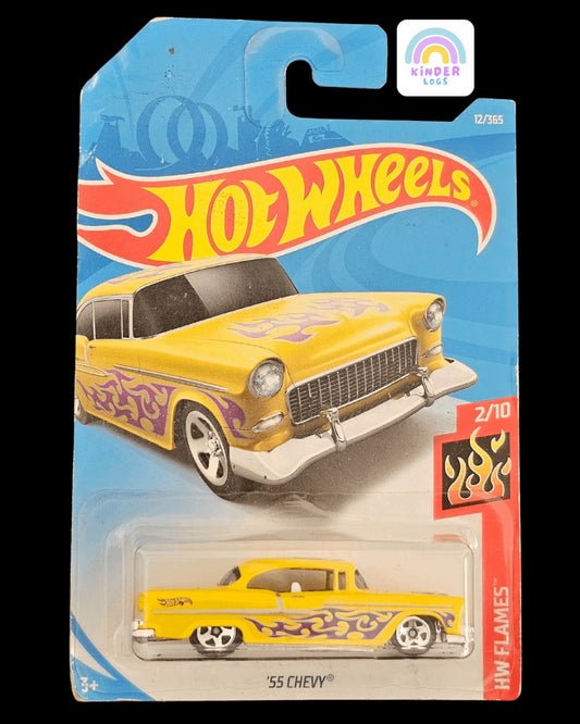 Hot Wheels 1955 Chevy - Flames Series (Yellow) - Kinder Logs