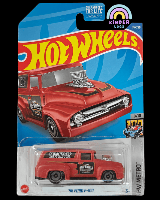 Hot Wheels 1956 Ford F - 100 Moon Eyes - Matte Red (Imported) - Kinder Logs
