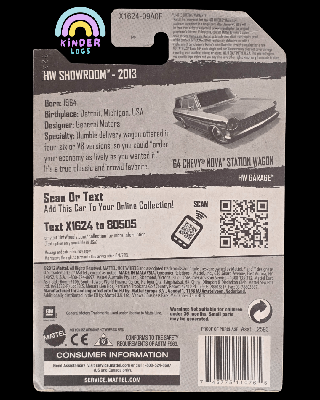 Hot Wheels 1964 Chevy Nova Station Wagon (2012 Imported Card) - Kinder Logs