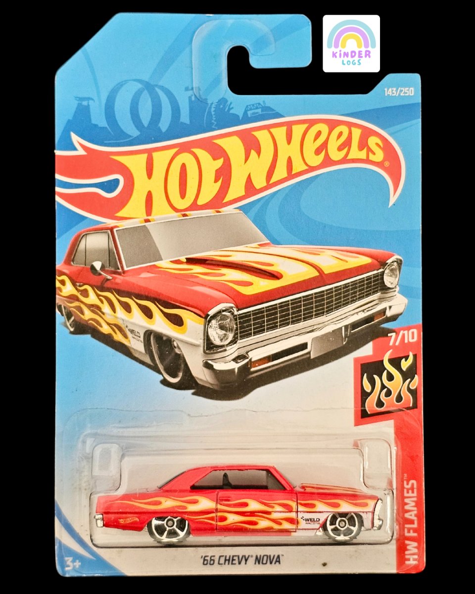 Hot Wheels 1966 Chevrolet Nova Flames (Old Card) - Kinder Logs