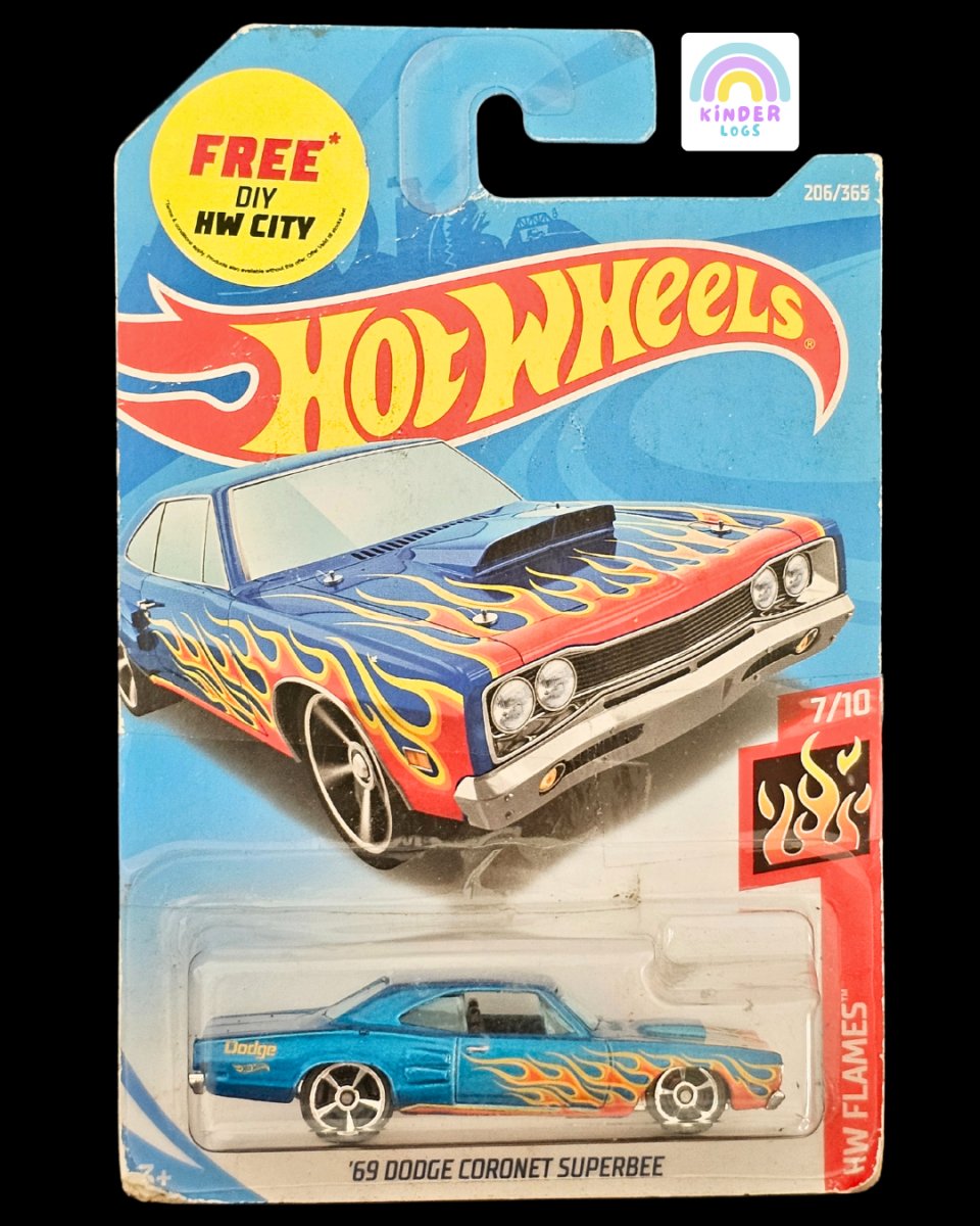 Hot Wheels 1969 Dodge Coronet Superbee Flames (Old Card) - Kinder Logs