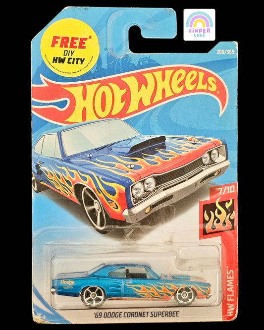 Hot Wheels 1969 Dodge Coronet Superbee Flames (Old Card) - Kinder Logs