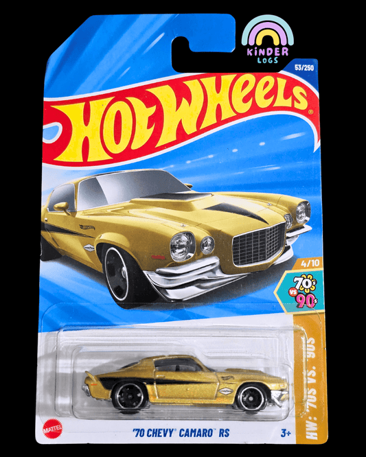 Hot Wheels 1970 Chevy Camaro RS - Gold (Imported) - Kinder Logs