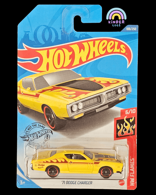 Hot Wheels 1971 Dodge Charger Flames (Yellow) - Kinder Logs