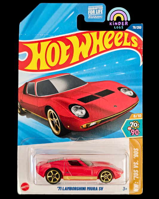Hot Wheels 1971 Lamborghini Miura SV - Red (Imported - Creased Card) - Kinder Logs