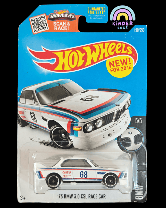 Hot Wheels 1973 BMW 3.0 CSL Race Car - White (Imported) - Kinder Logs