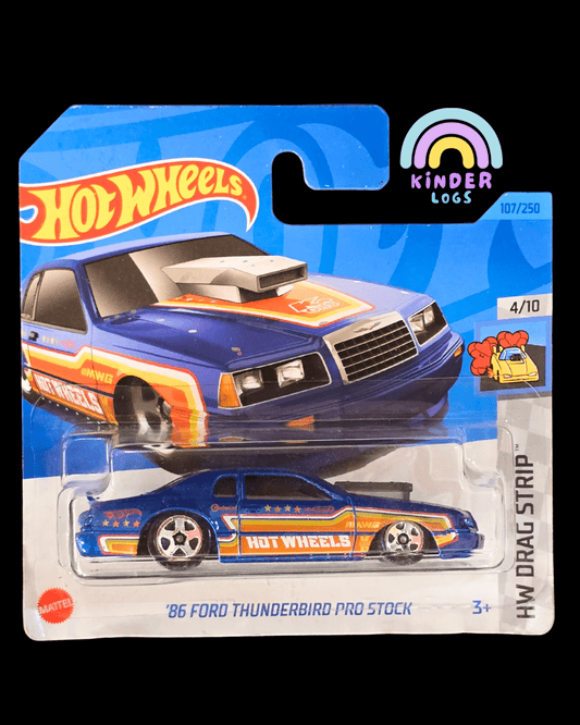 Hot Wheels 1986 Ford Thunderbird Pro Stock - Blue (2021 Short Card) - Kinder Logs
