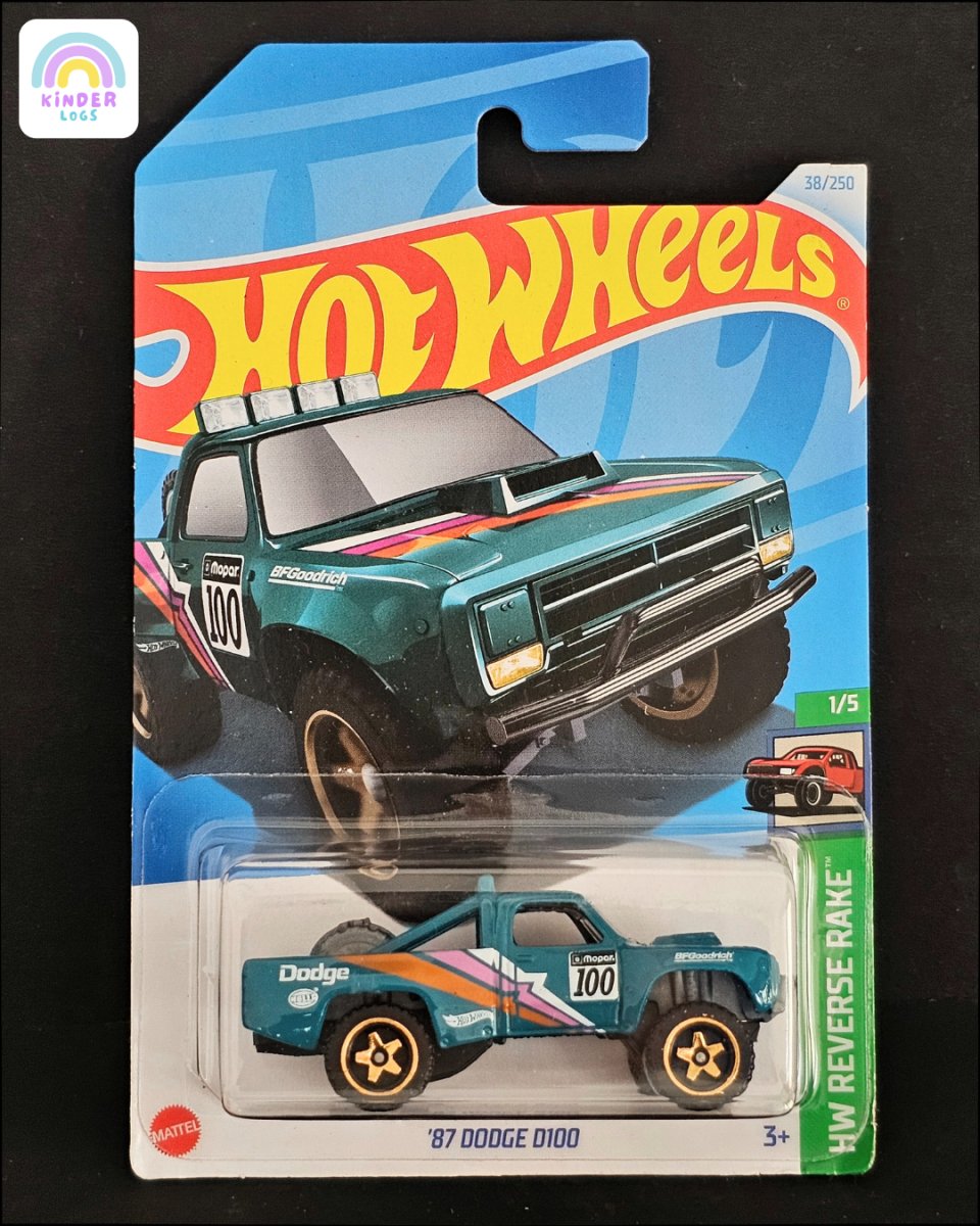Hot Wheels 1987 Dodge D100 - Teal Color (Imported) - Kinder Logs