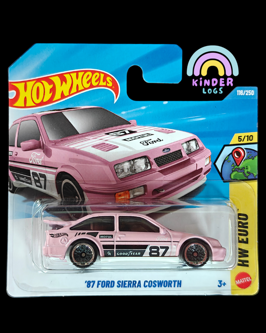 Hot Wheels 1987 Ford Sierra Cosworth - Pink - Short Card (Imported) - Kinder Logs