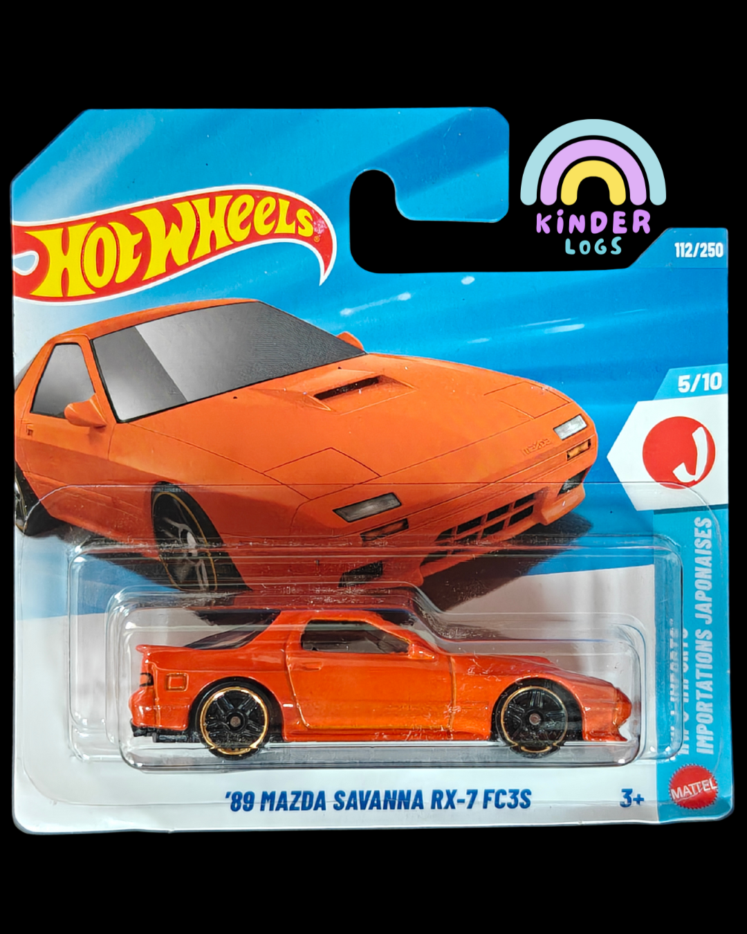 Hot Wheels 1989 Mazda Savanna RX7 FC3S - Orange - Short Card (Imported) - Kinder Logs