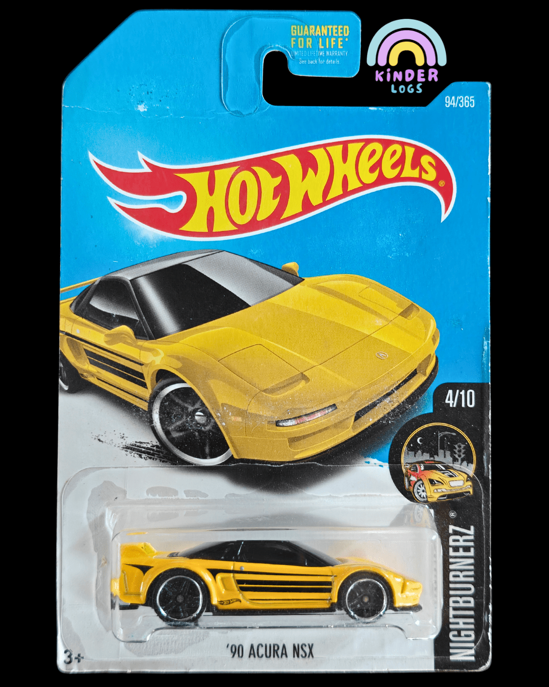 Hot Wheels 1990 Acura NSX Nightburnerz - Yellow (Imported) - Kinder Logs