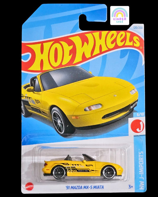 Hot Wheels 1991 Mazda MX - 5 Miata - Yellow (Q Case) - Kinder Logs